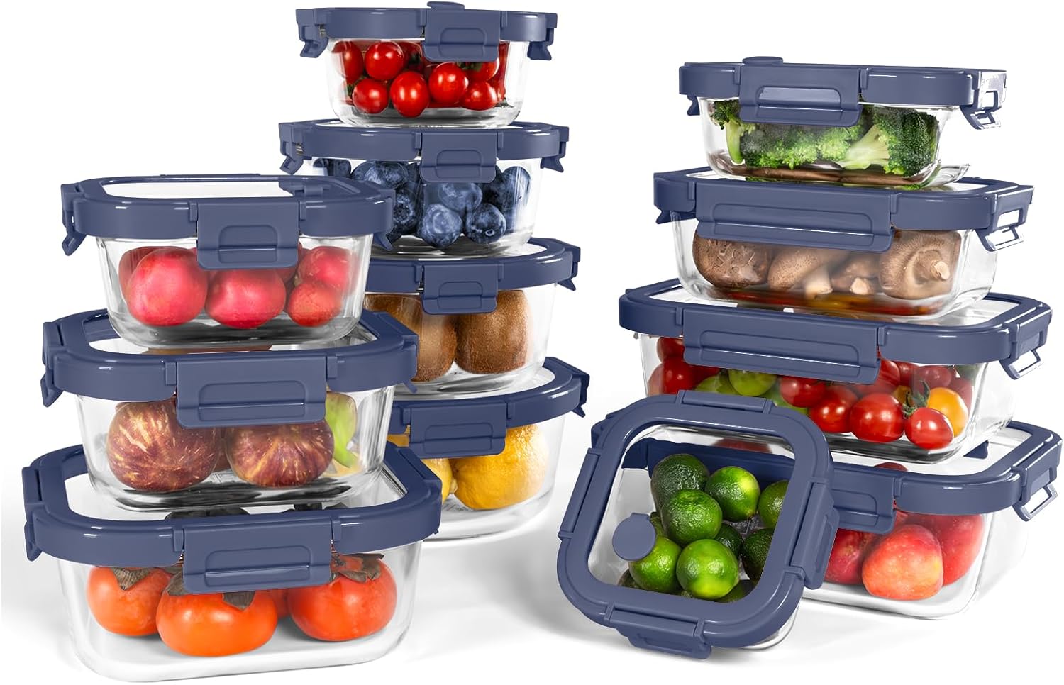 10 Pack Borosilicate Glass Food Storage Containers with Tempered Glass Lids, Grey