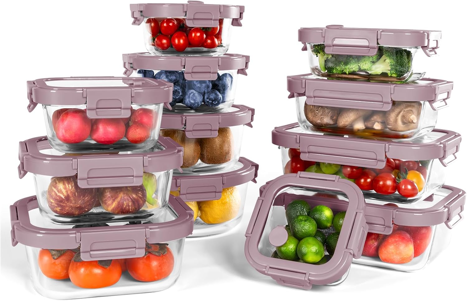10 Pack Borosilicate Glass Food Storage Containers with Tempered Glass Lids, Grey