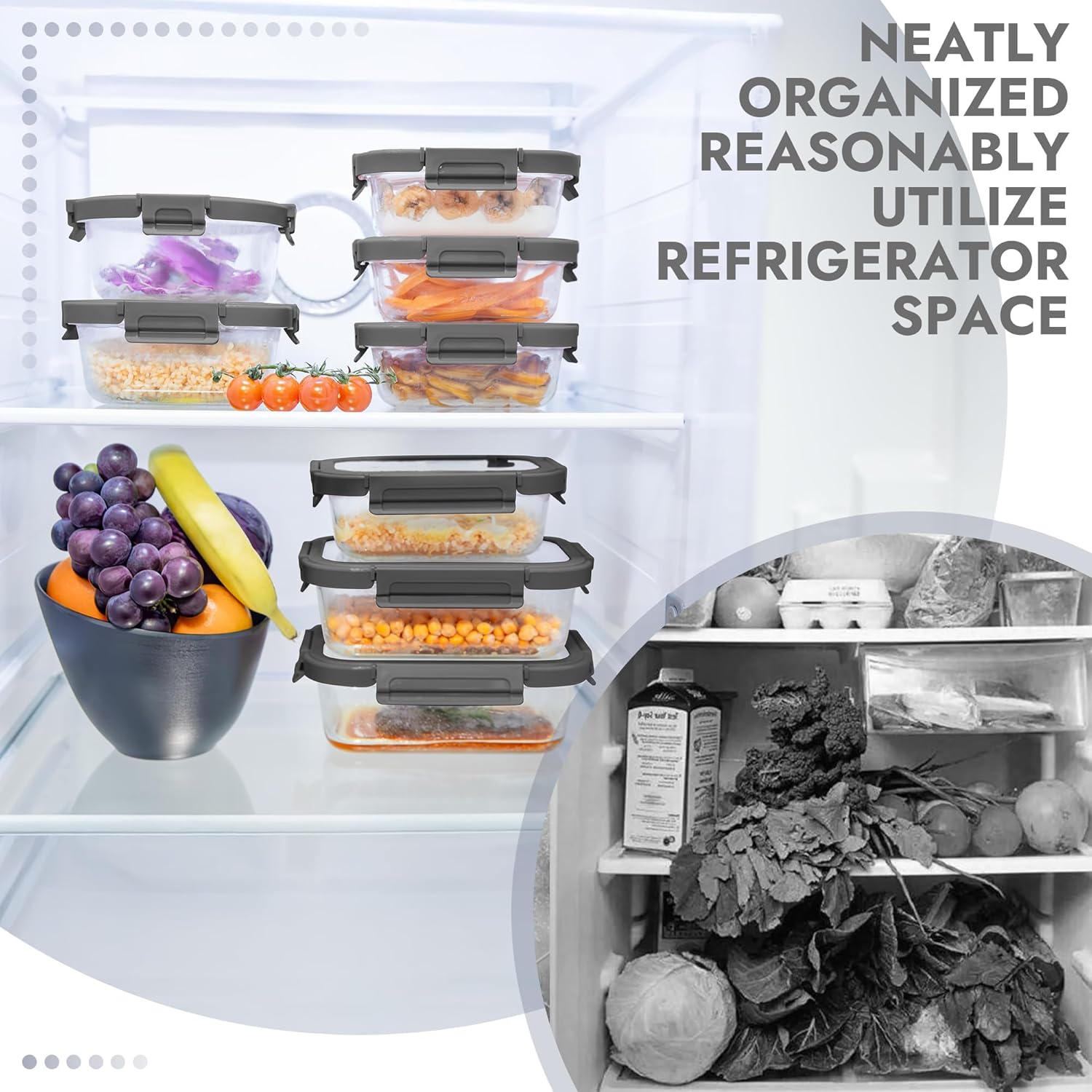 10 Pack Borosilicate Glass Food Storage Containers with Tempered Glass Lids, Grey