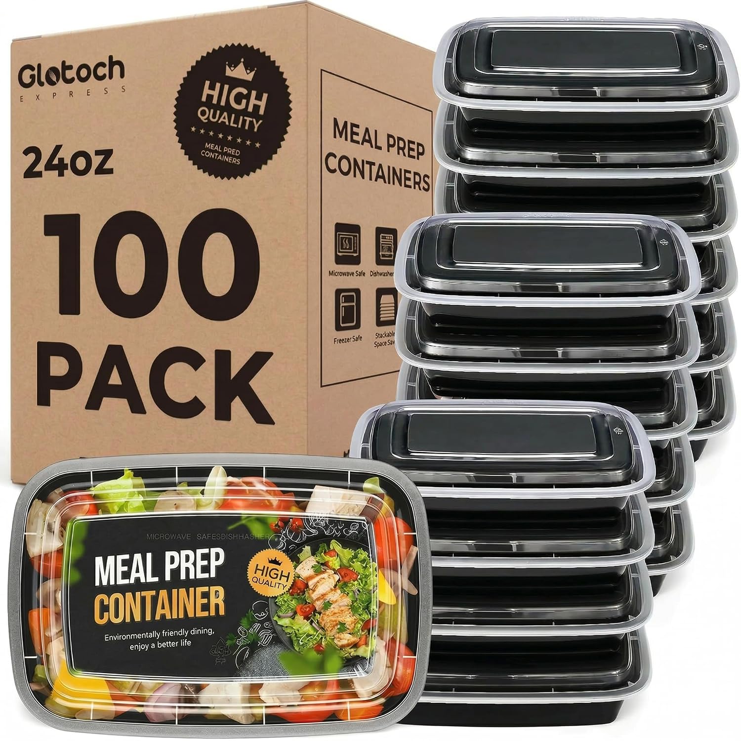 100-Pack Plastic Meal Prep Containers