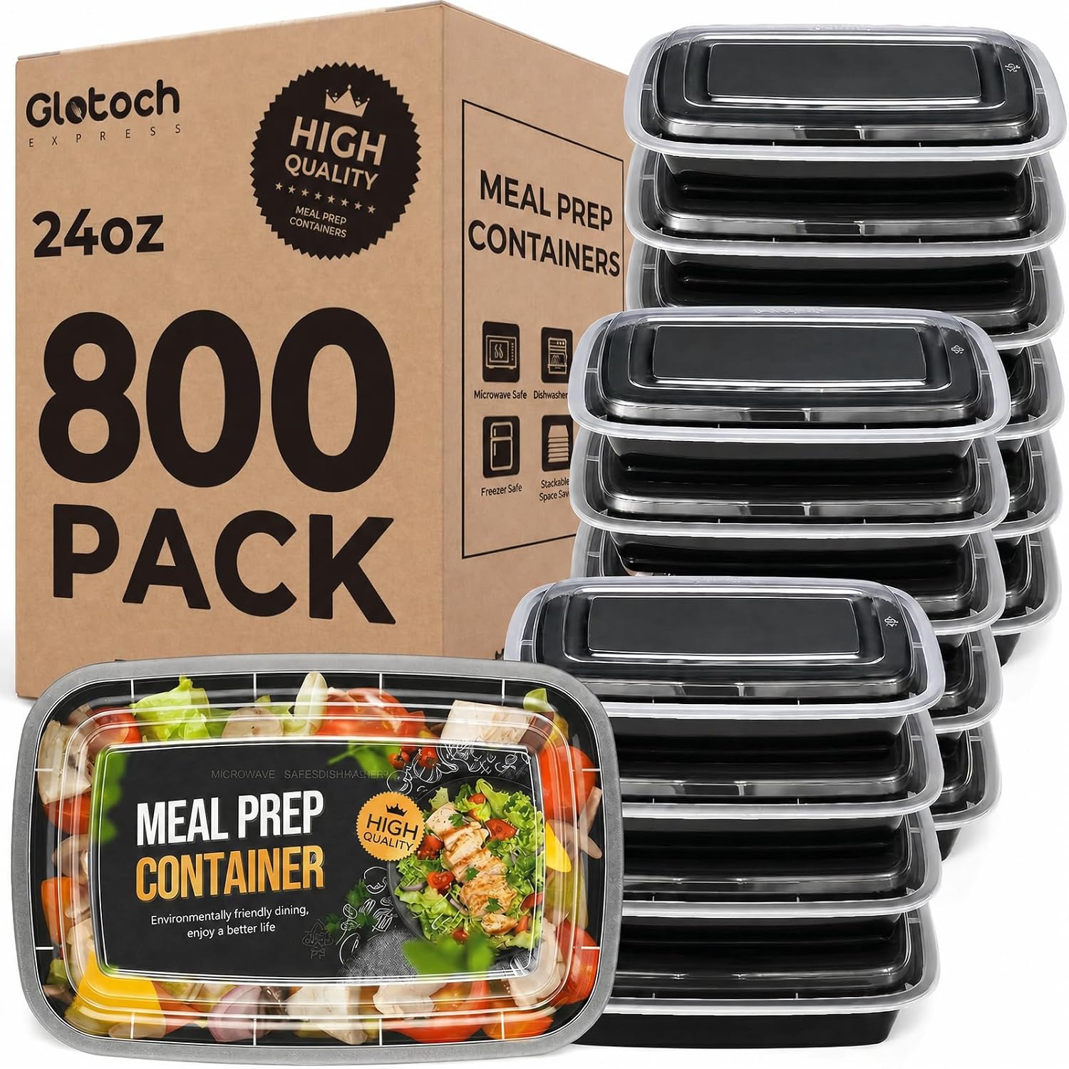 100 Pack Meal Prep Containers with Lids, 24 oz, 200 Pieces