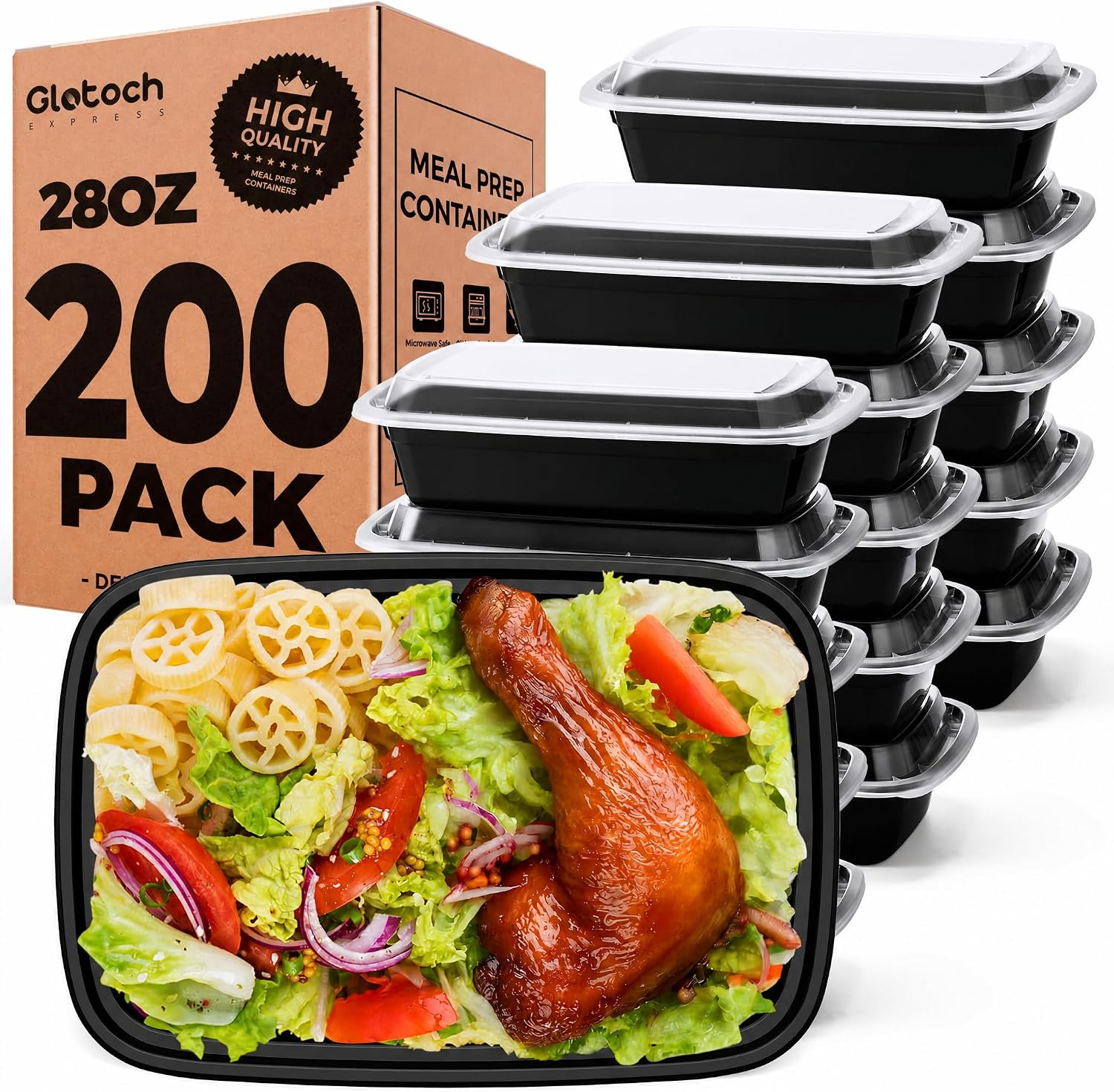 100 Pack Meal Prep Containers with Lids, 24 oz, 200 Pieces