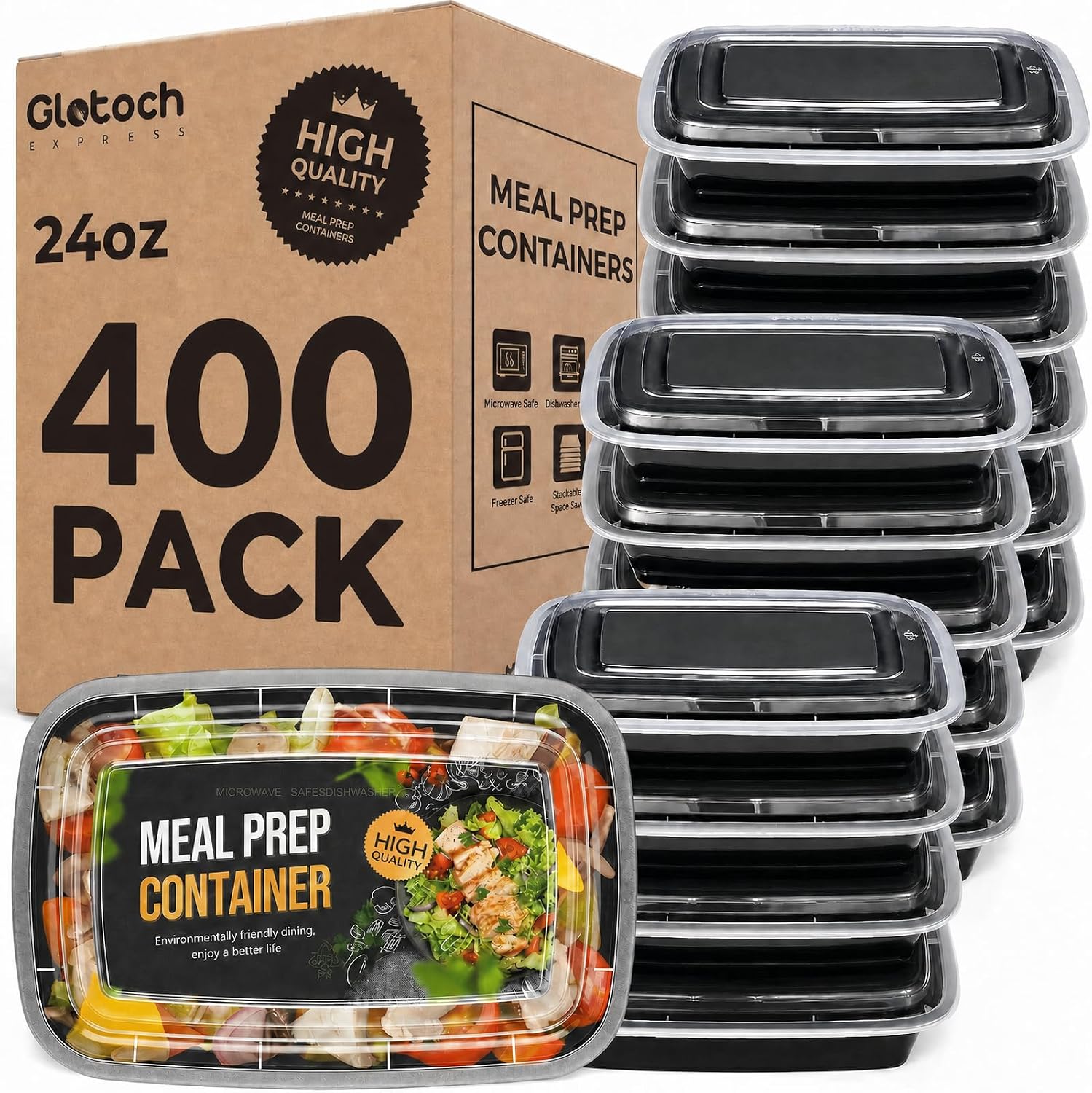 100 Pack Meal Prep Containers with Lids, 24 oz, 200 Pieces