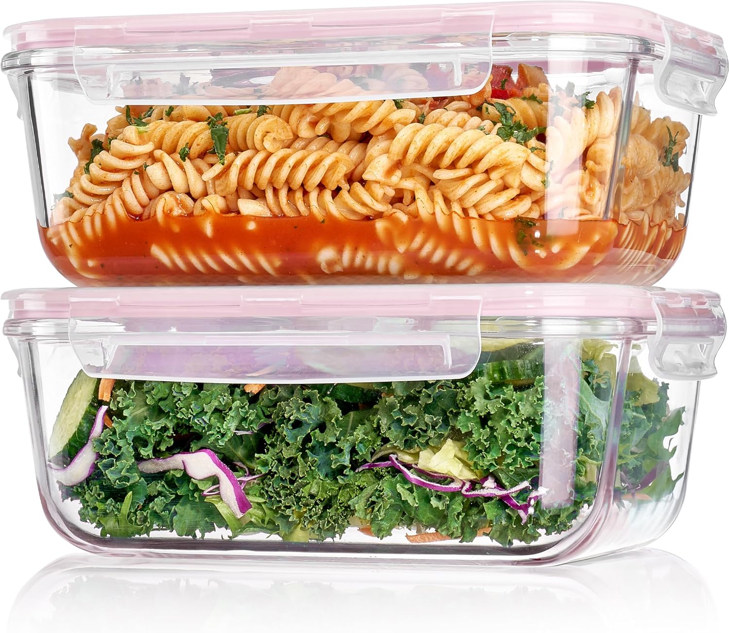 2 Pack Large Glass Storage Containers with Snap Airtight Lids, 1860 ml, Grey