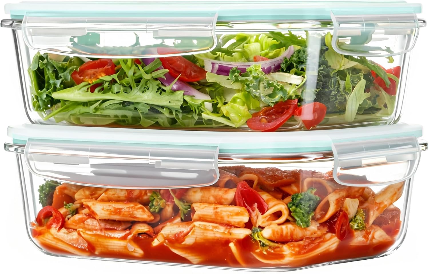 2 Pack Large Glass Storage Containers with Snap Airtight Lids, 1860 ml, Grey