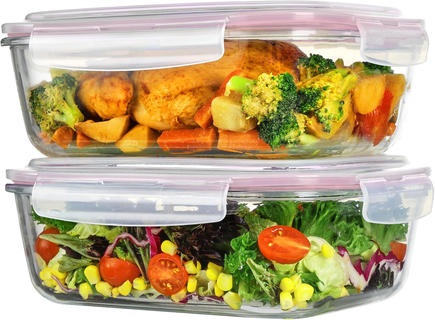 2 Pack Large Glass Storage Containers with Snap Airtight Lids, 1860 ml, Grey