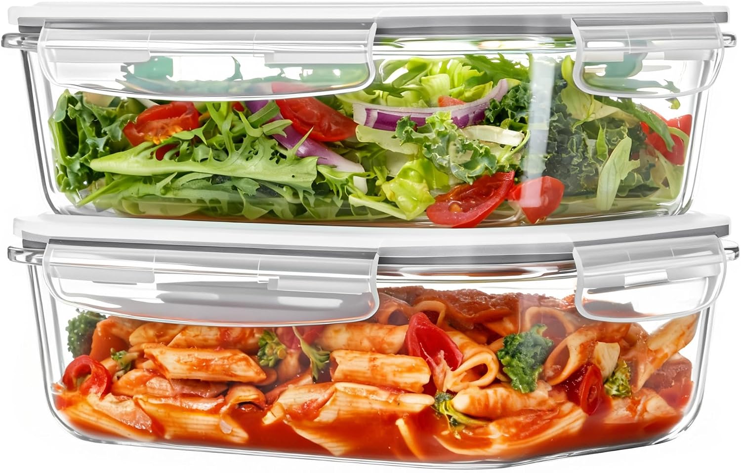 2 Pack Large Glass Storage Containers with Snap Airtight Lids, 1860 ml, Grey