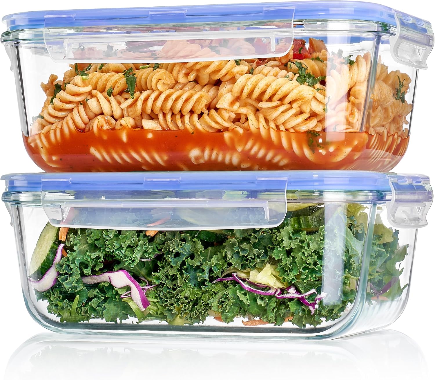 2 Pack Large Glass Storage Containers with Snap Airtight Lids, 1860 ml, Grey