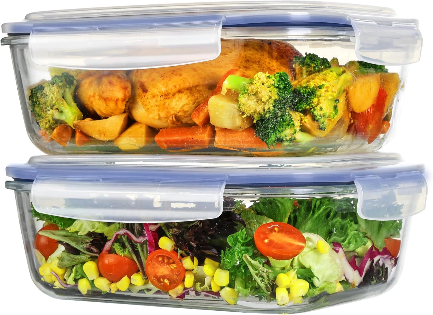 2 Pack Large Glass Storage Containers with Snap Airtight Lids, 1860 ml, Grey