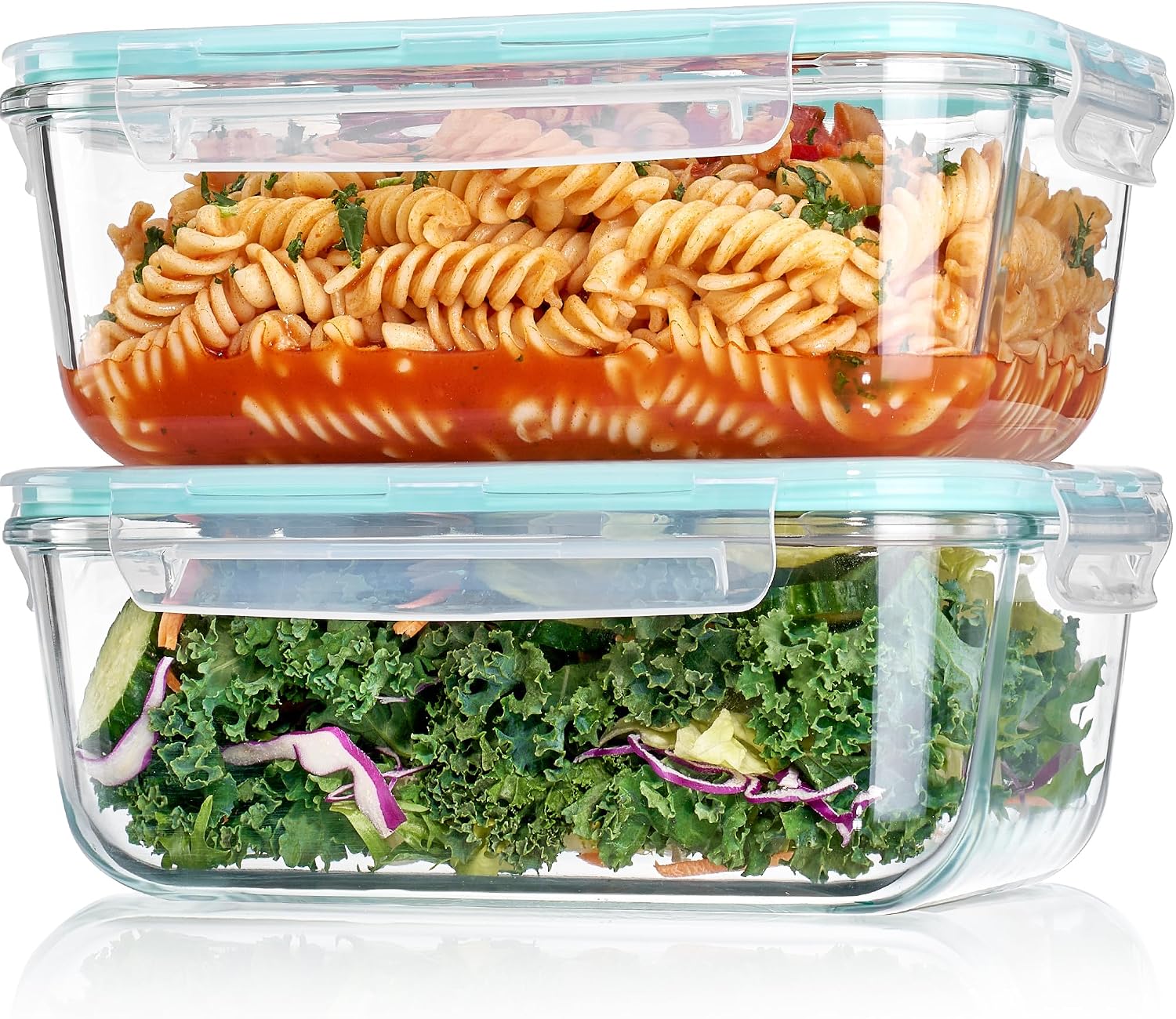 2 Pack Large Glass Storage Containers with Snap Airtight Lids, 1860 ml, Grey