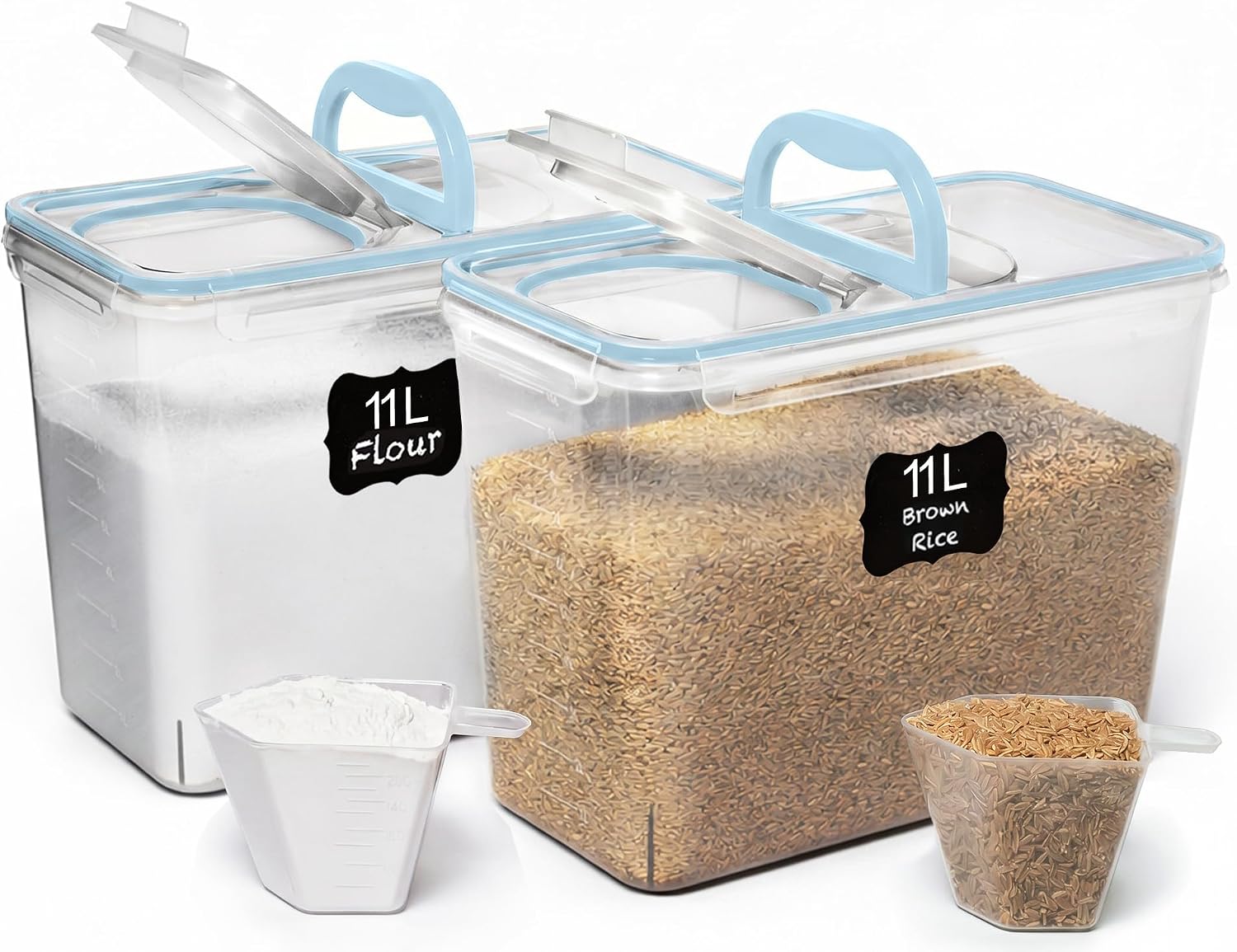 2 Piece Flour and Sugar Storage Containers with Spout Lid and Handle, 11 L