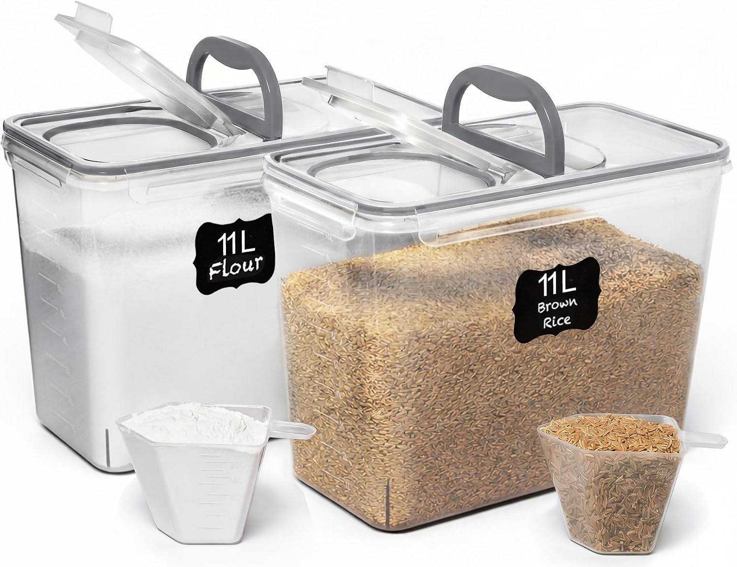 2 Piece Flour and Sugar Storage Containers with Spout Lid and Handle, 11 L
