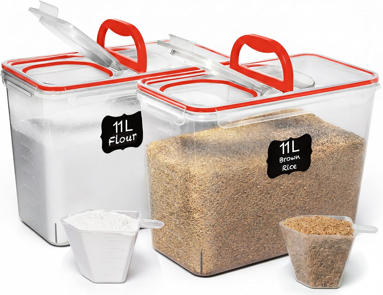 2 Piece Flour and Sugar Storage Containers with Spout Lid and Handle, 11 L