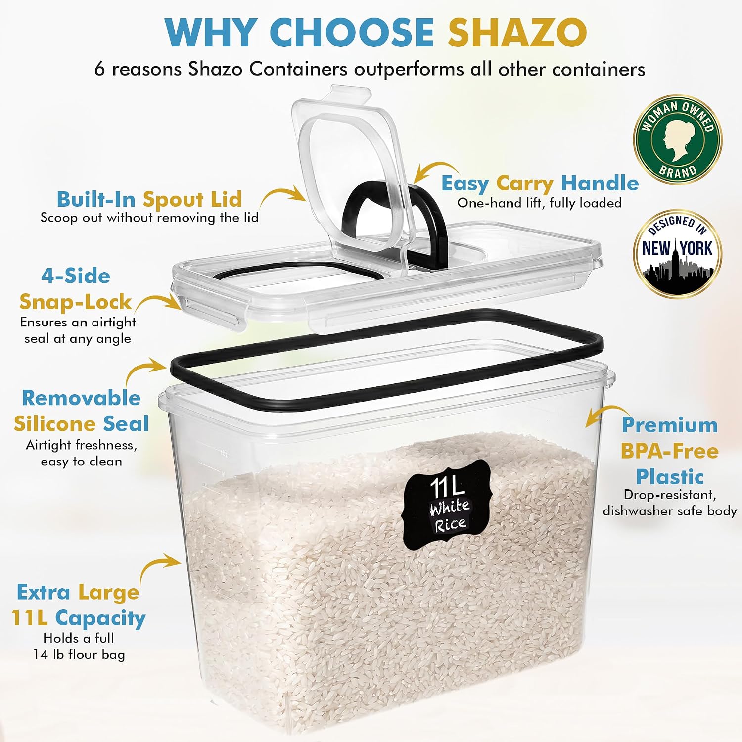 2 Piece Flour and Sugar Storage Containers with Spout Lid and Handle, 11 L