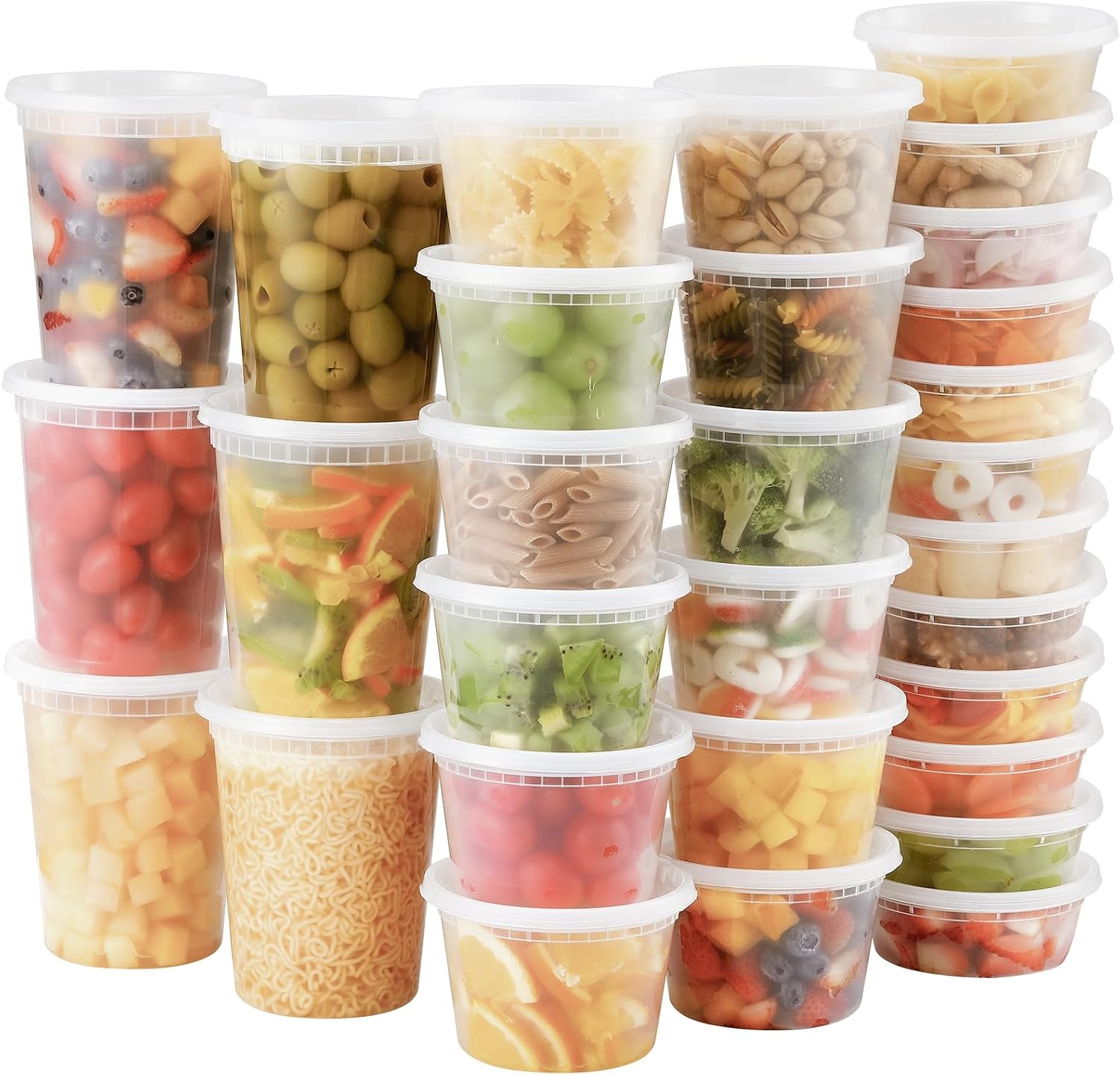 24 Set Plastic Deli Food Containers with Lids, 8 oz, 16 oz and 32 oz