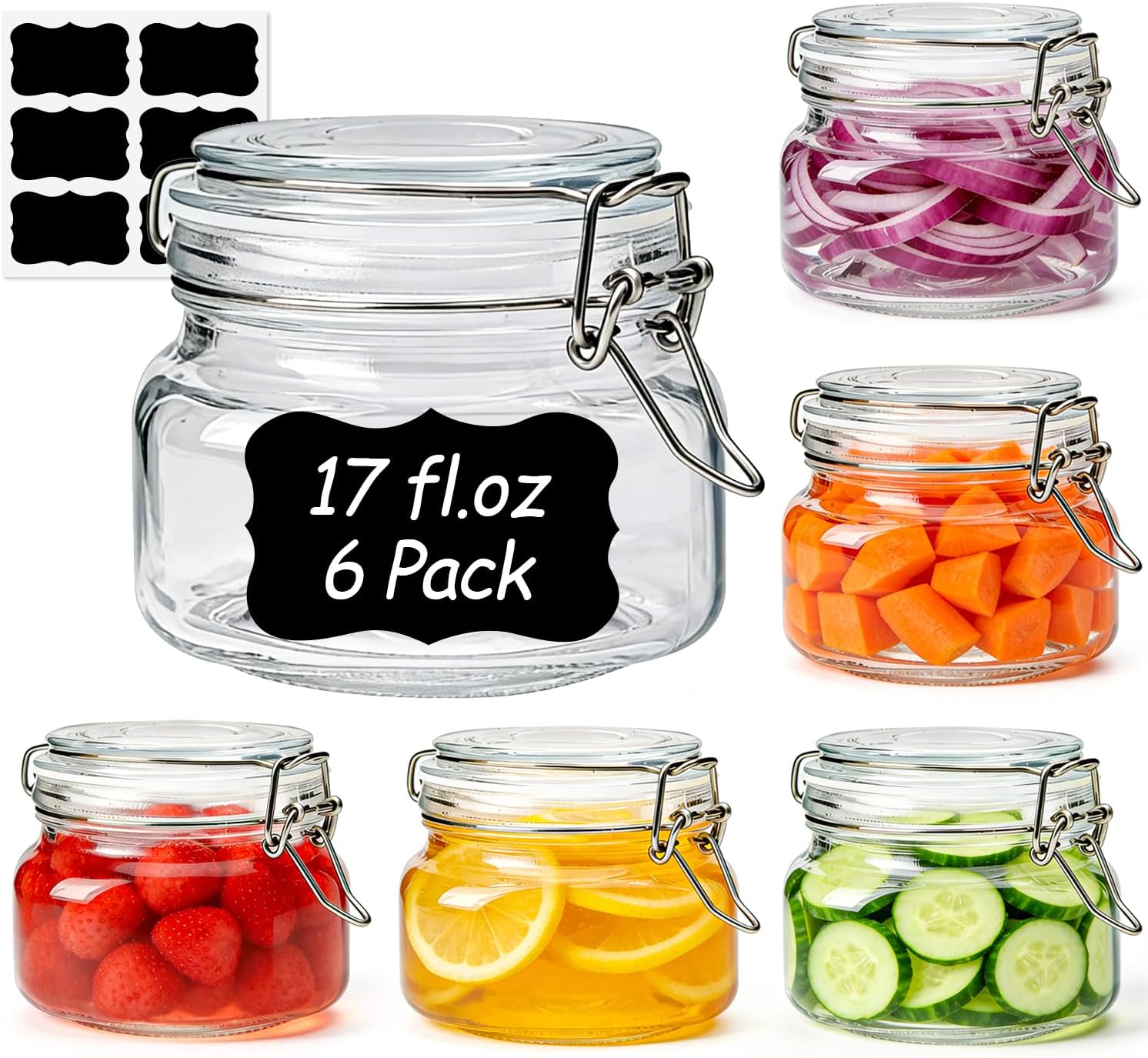 3 Pack Large Square Glass Jars with Airtight Lids, 78 oz, Wide Mouth