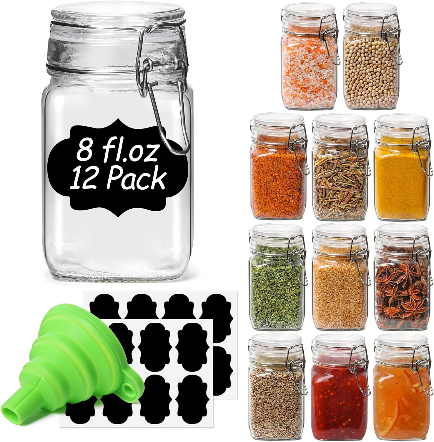 3 Pack Large Square Glass Jars with Airtight Lids, 78 oz, Wide Mouth