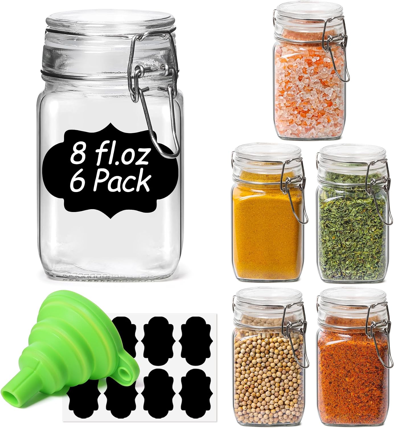 3 Pack Large Square Glass Jars with Airtight Lids, 78 oz, Wide Mouth