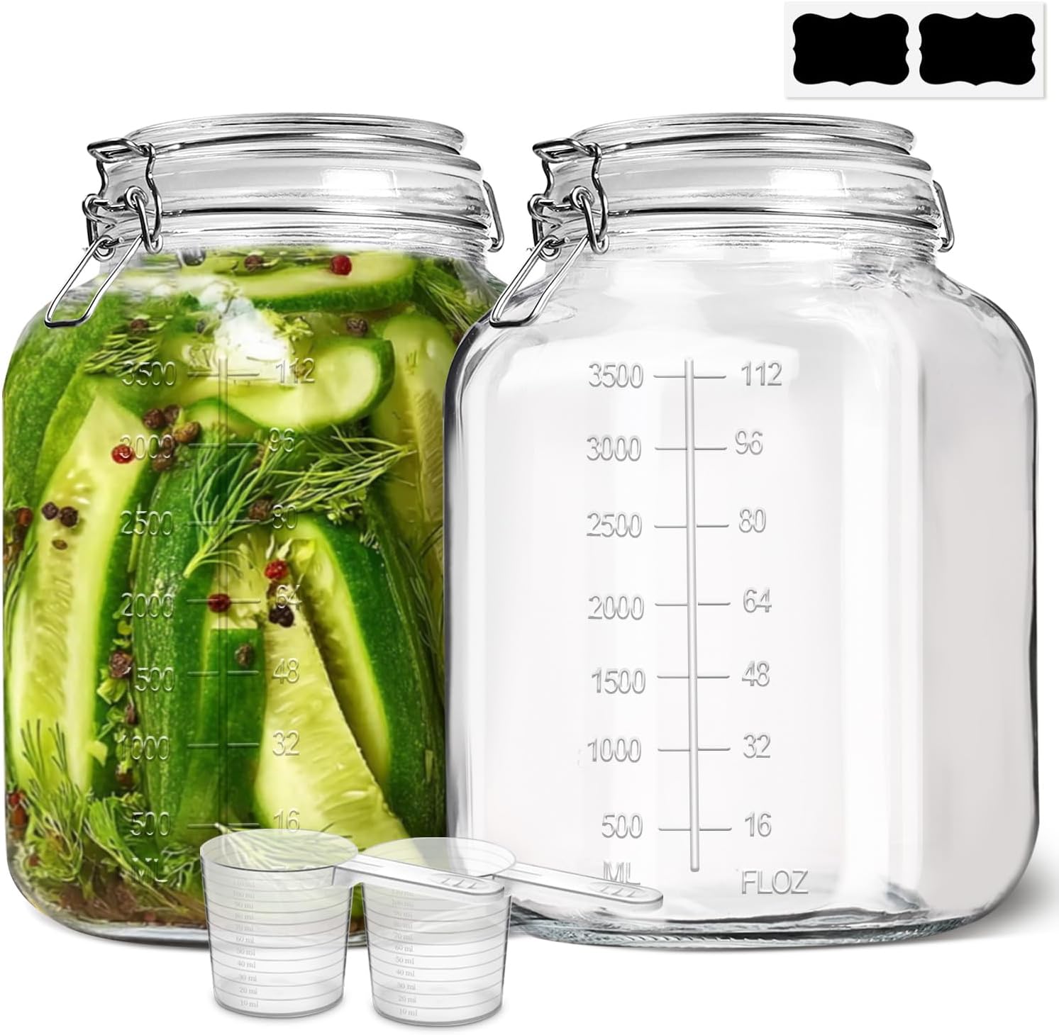 3 Pack Large Square Glass Jars with Airtight Lids, 78 oz, Wide Mouth