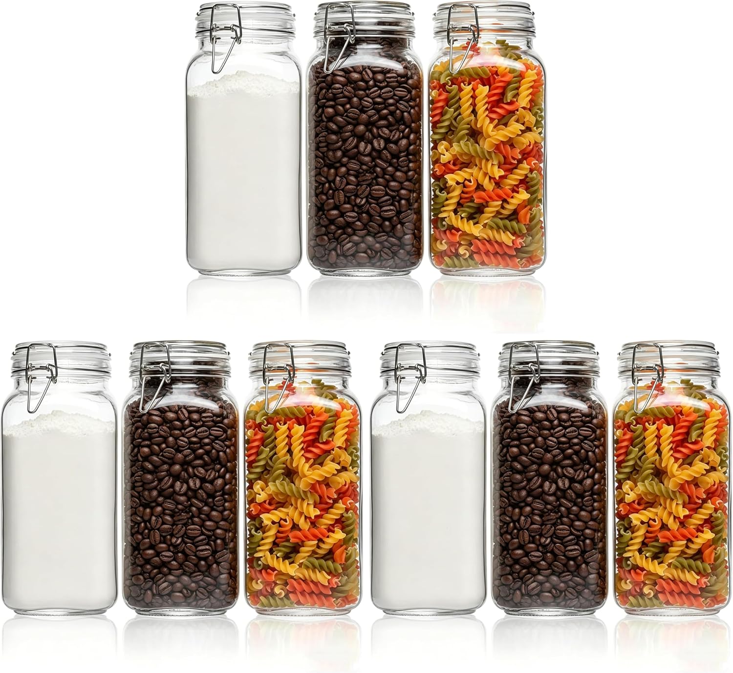 3 Pack Large Square Glass Jars with Airtight Lids, 78 oz, Wide Mouth