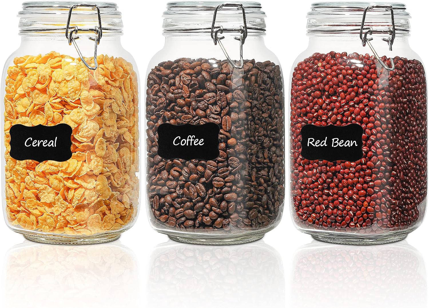3 Pack Large Square Glass Jars with Airtight Lids, 78 oz, Wide Mouth