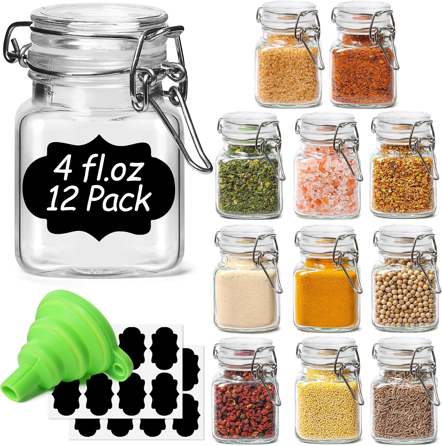 3 Pack Large Square Glass Jars with Airtight Lids, 78 oz, Wide Mouth