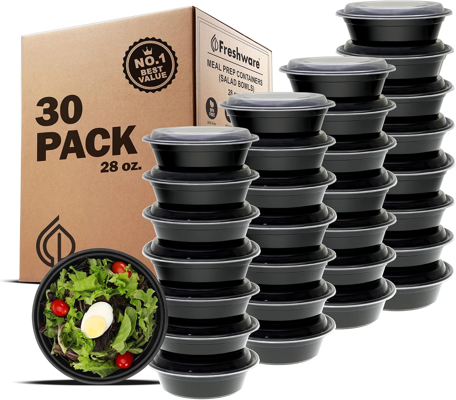 30-Pack Round Meal Prep Bowls with Lids