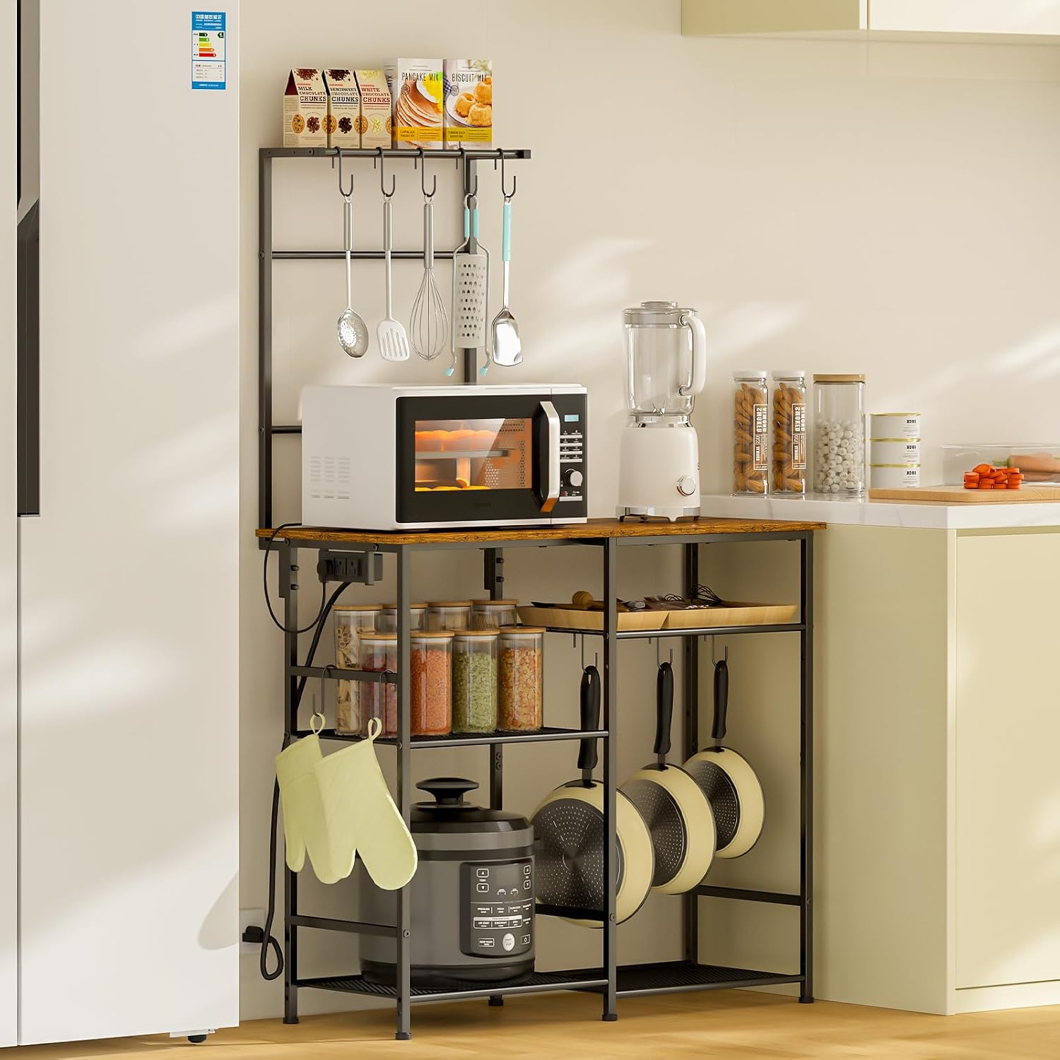6-Tier Kitchen Storage Shelf with Power Outlet - Image 7