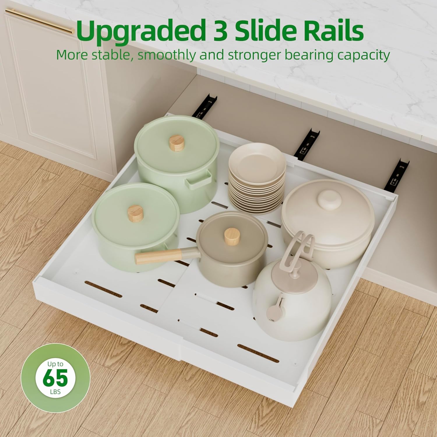 4 Pack Expandable Pull Out Cabinet Organiser, 21 Inch Deep, Holds 65 lb
