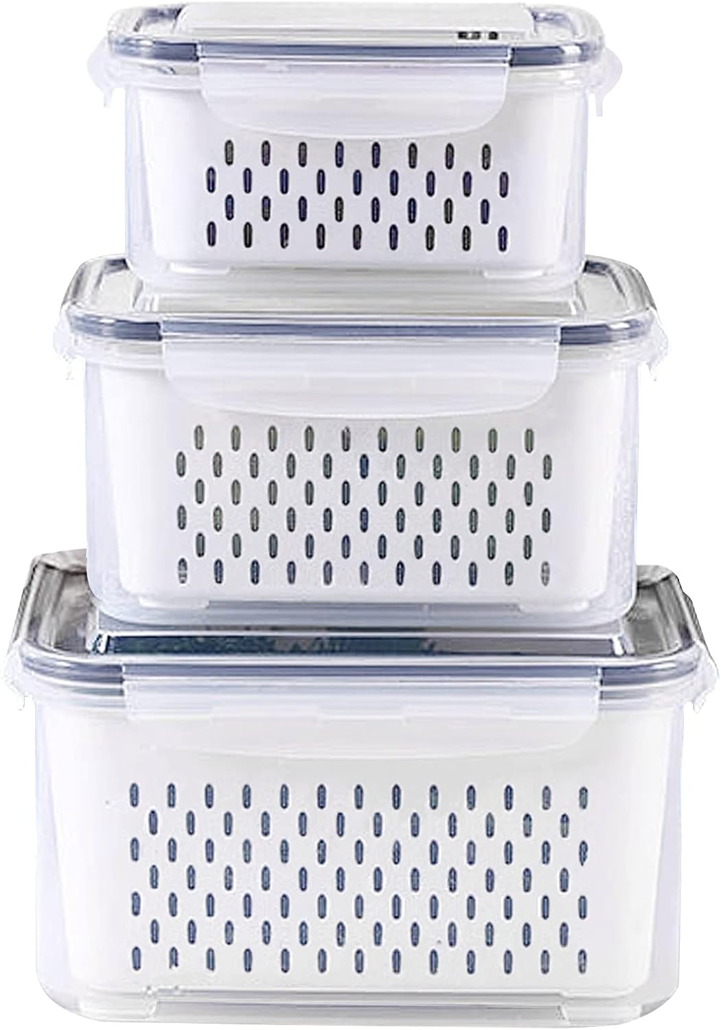 4 Pack Large Fridge Storage Containers with Strainer for Fruit and Vegetables