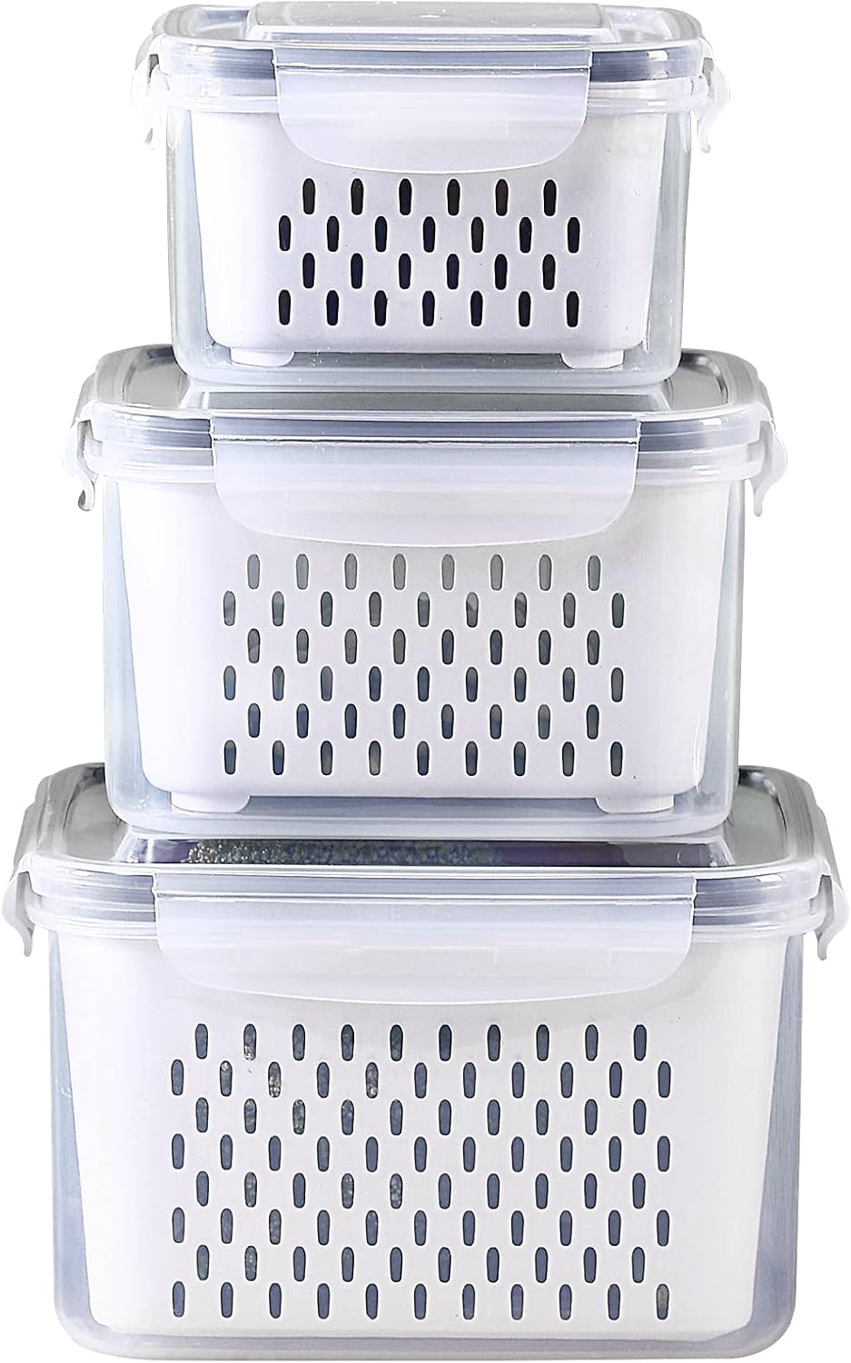 4 Pack Large Fridge Storage Containers with Strainer for Fruit and Vegetables