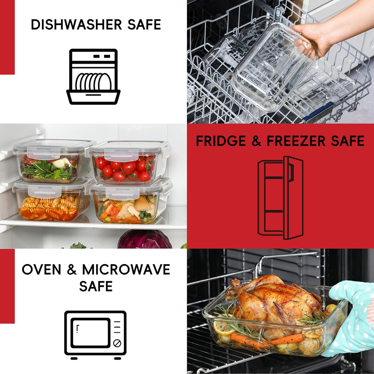 4 Pack Large Glass Storage Containers with Airtight Lids, 8 Cups, 63 oz