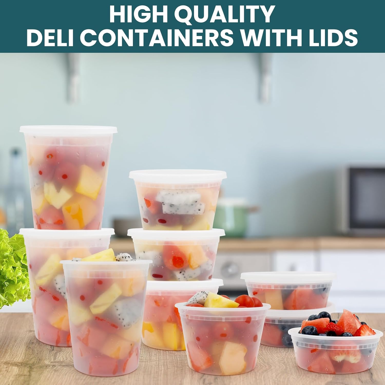 48 Set Deli Food Containers with Lids, 8 oz, 16 oz and 32 oz