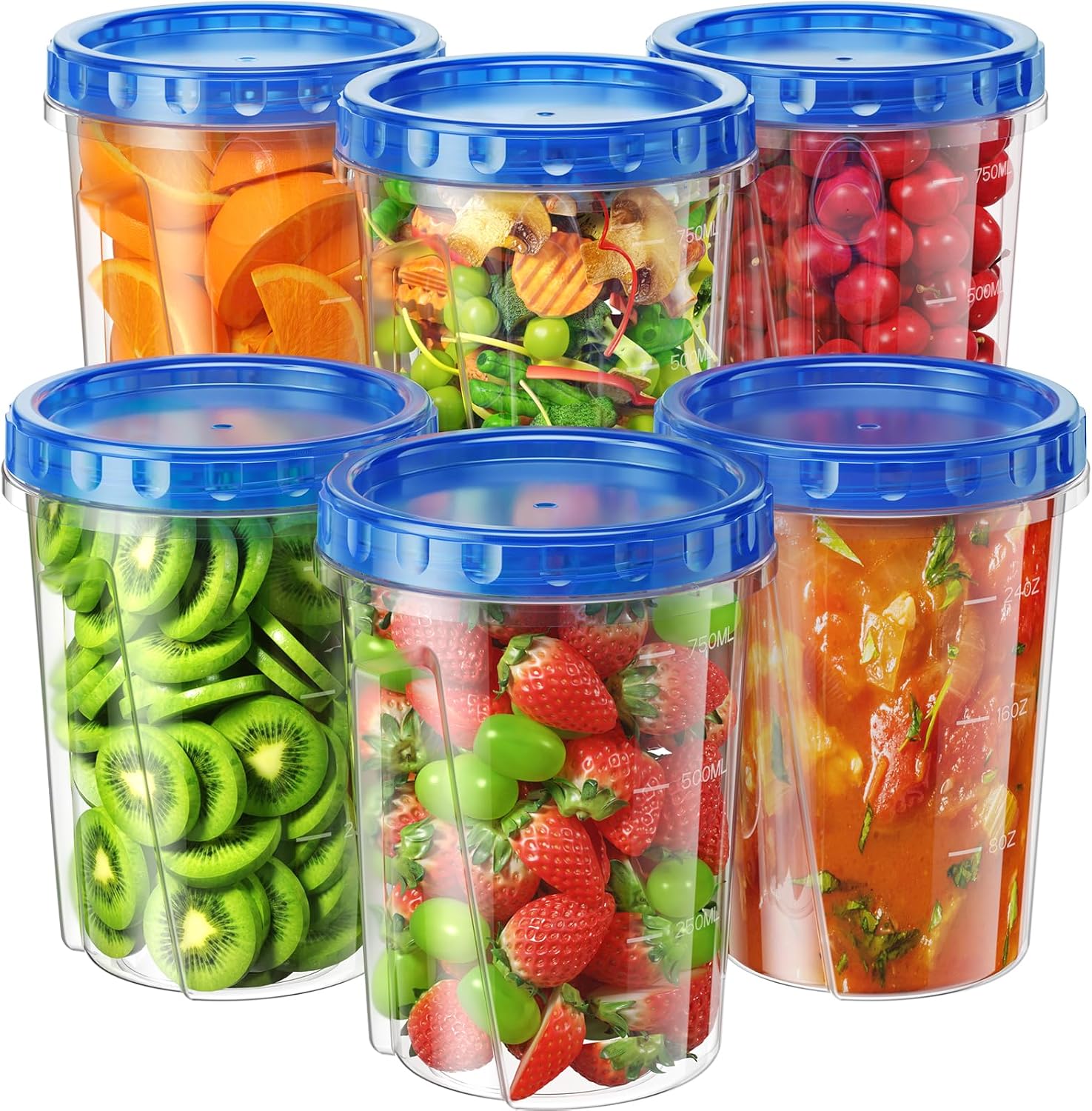 6 Pack Freezer Storage Containers with Twist Top Lids, 24 oz