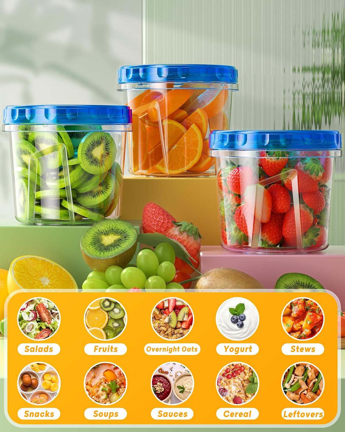 6 Pack Freezer Storage Containers with Twist Top Lids, 24 oz