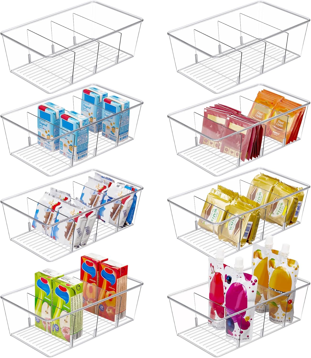 Clear Organiser Bins With Dividers - 8-Pack