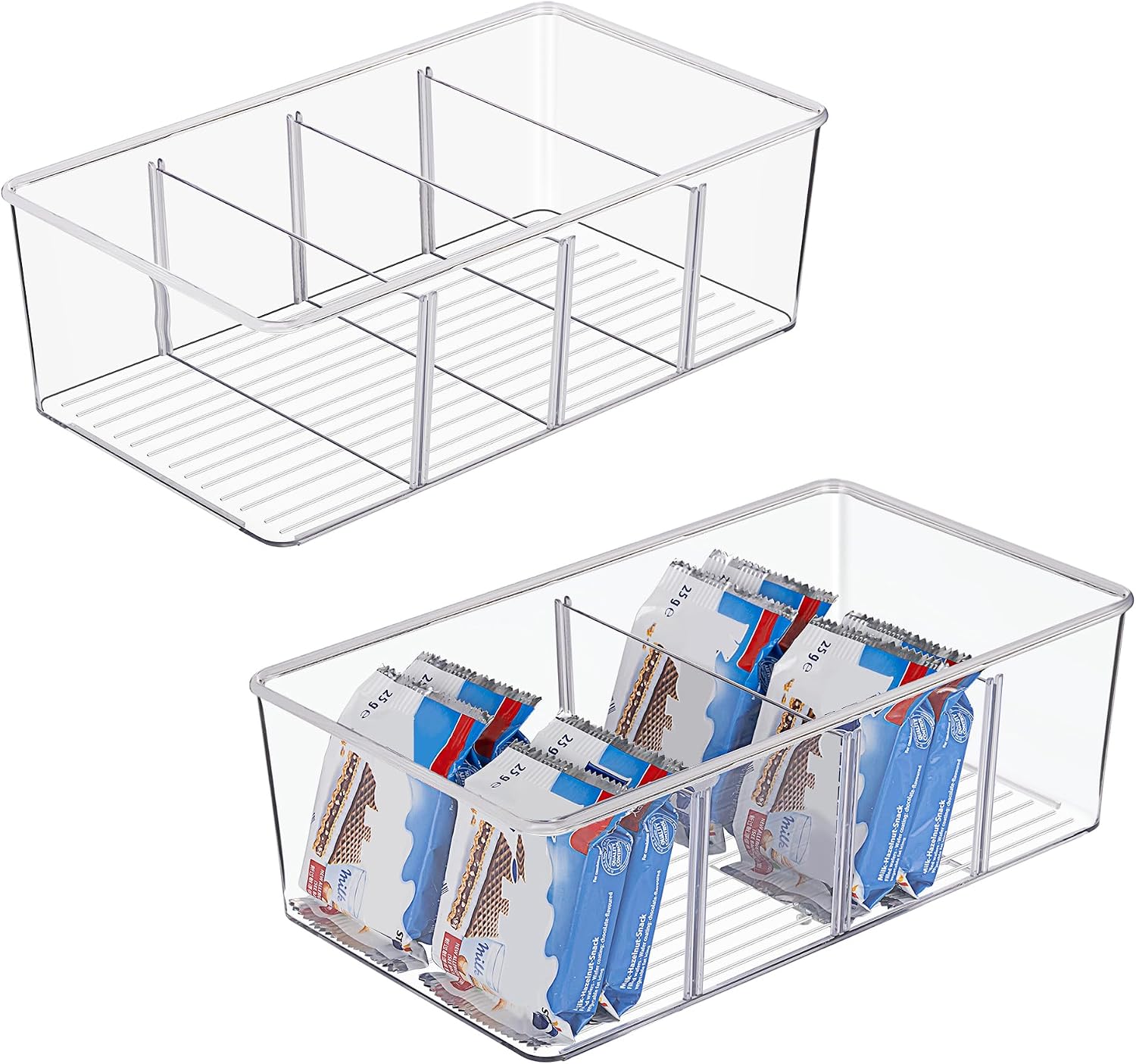 8 Pack Clear Pantry Organiser Bins with 4 Compartments