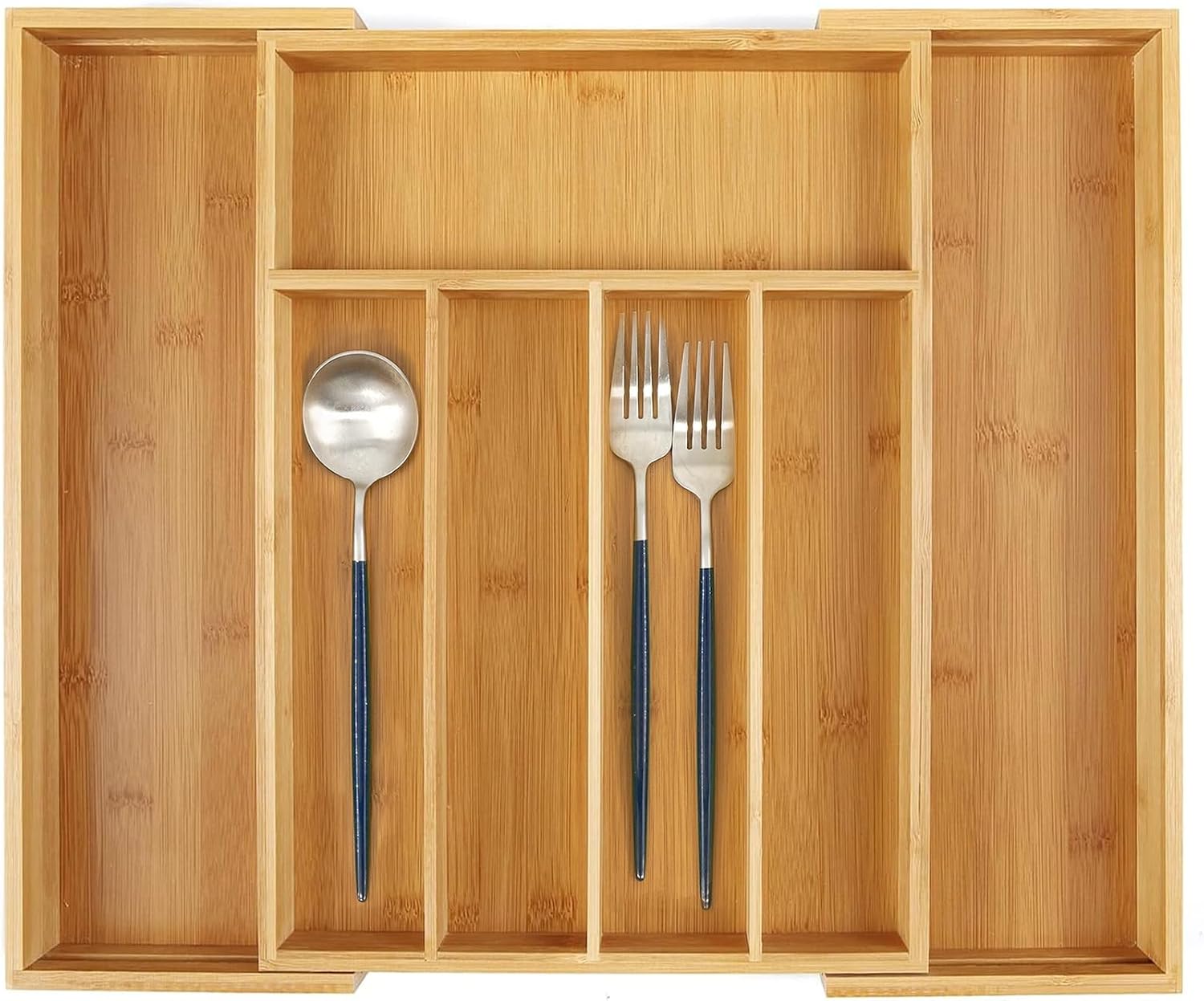 Expandable Bamboo Kitchen Drawer Organiser with 3 to 5 Adjustable Slots