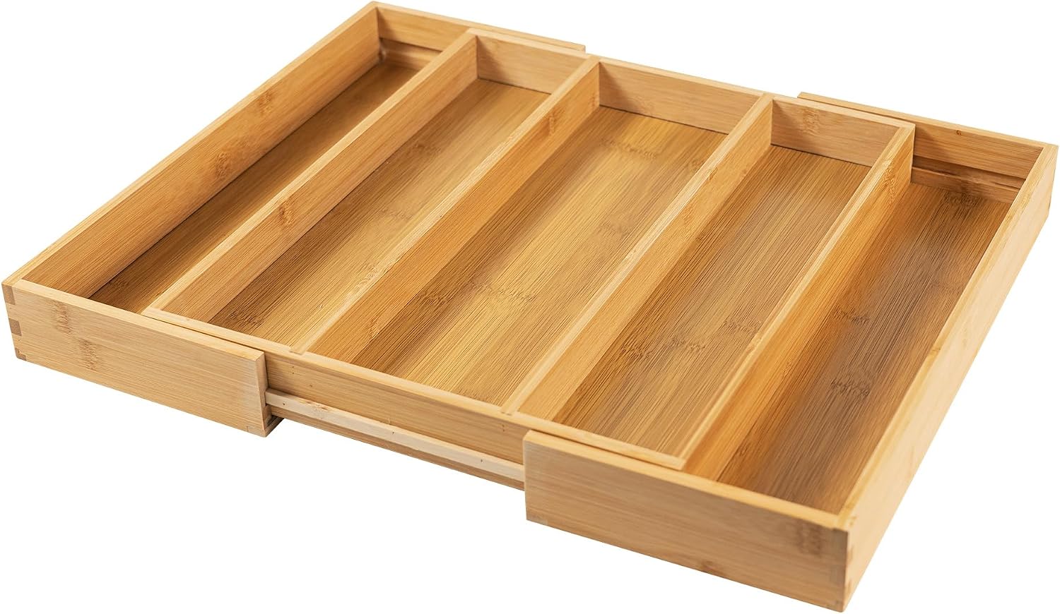 Expandable Bamboo Kitchen Drawer Organiser with 3 to 5 Adjustable Slots