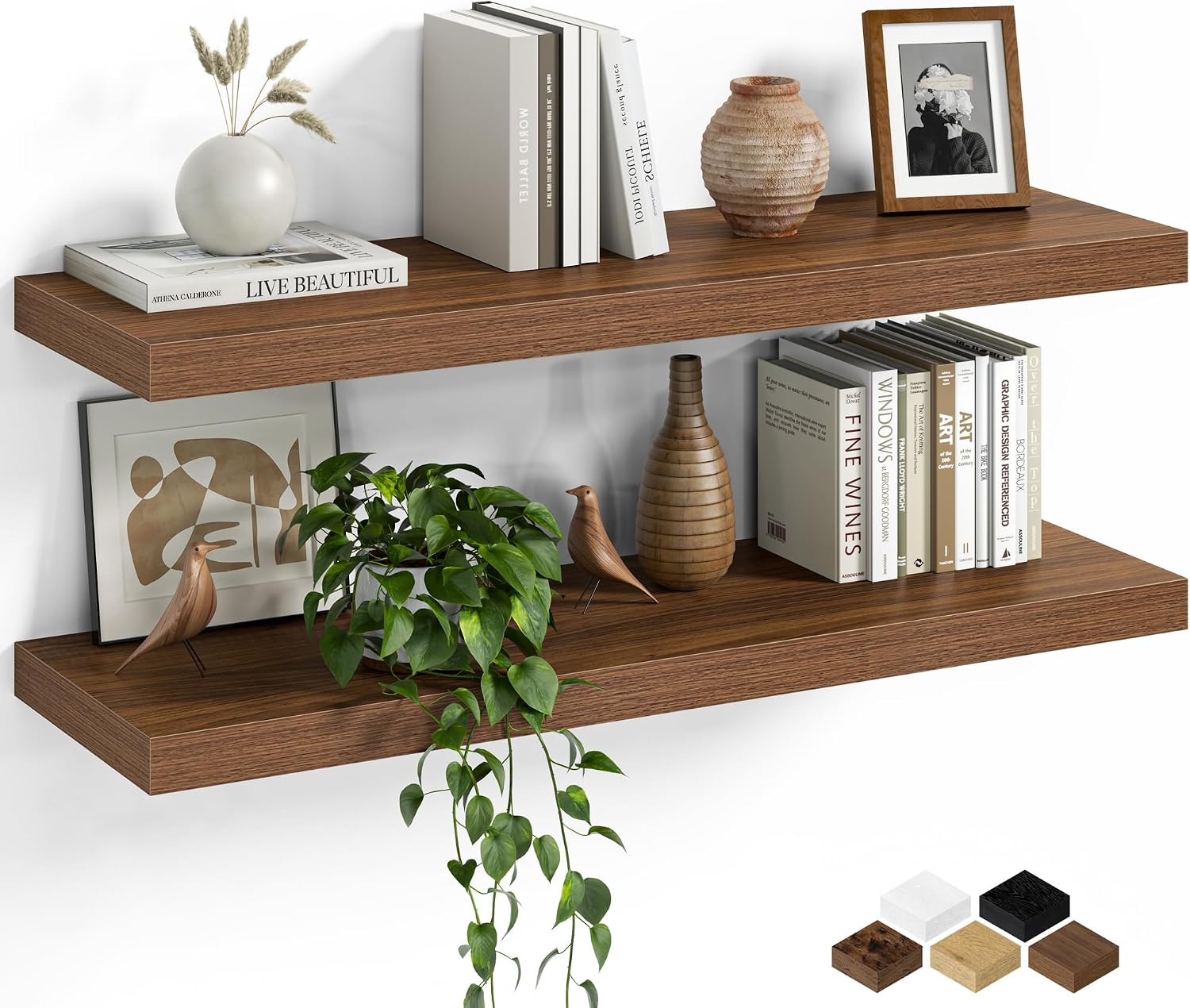 Walnut Wood Floating Shelves
