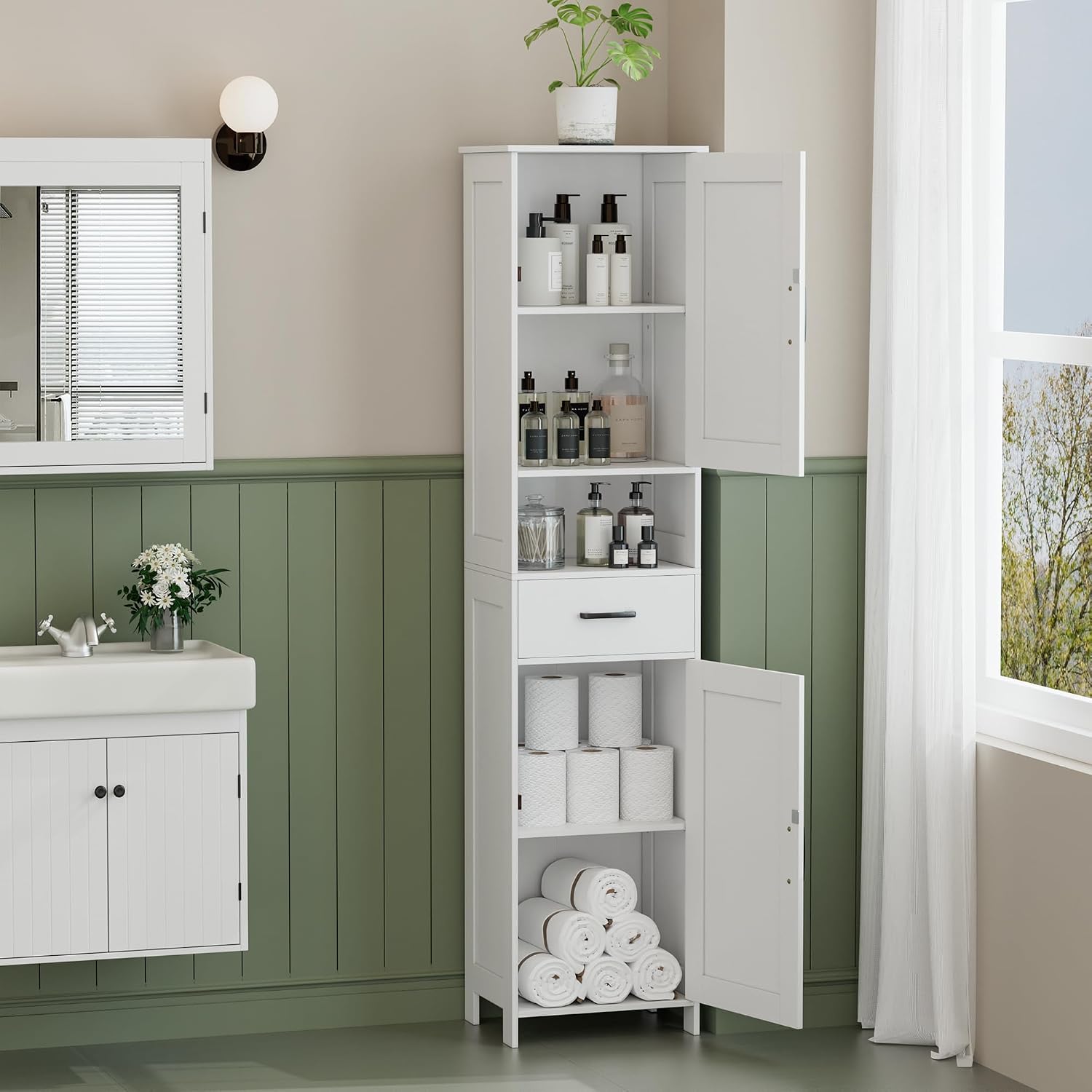 White Tall Storage Cabinet - Image 9
