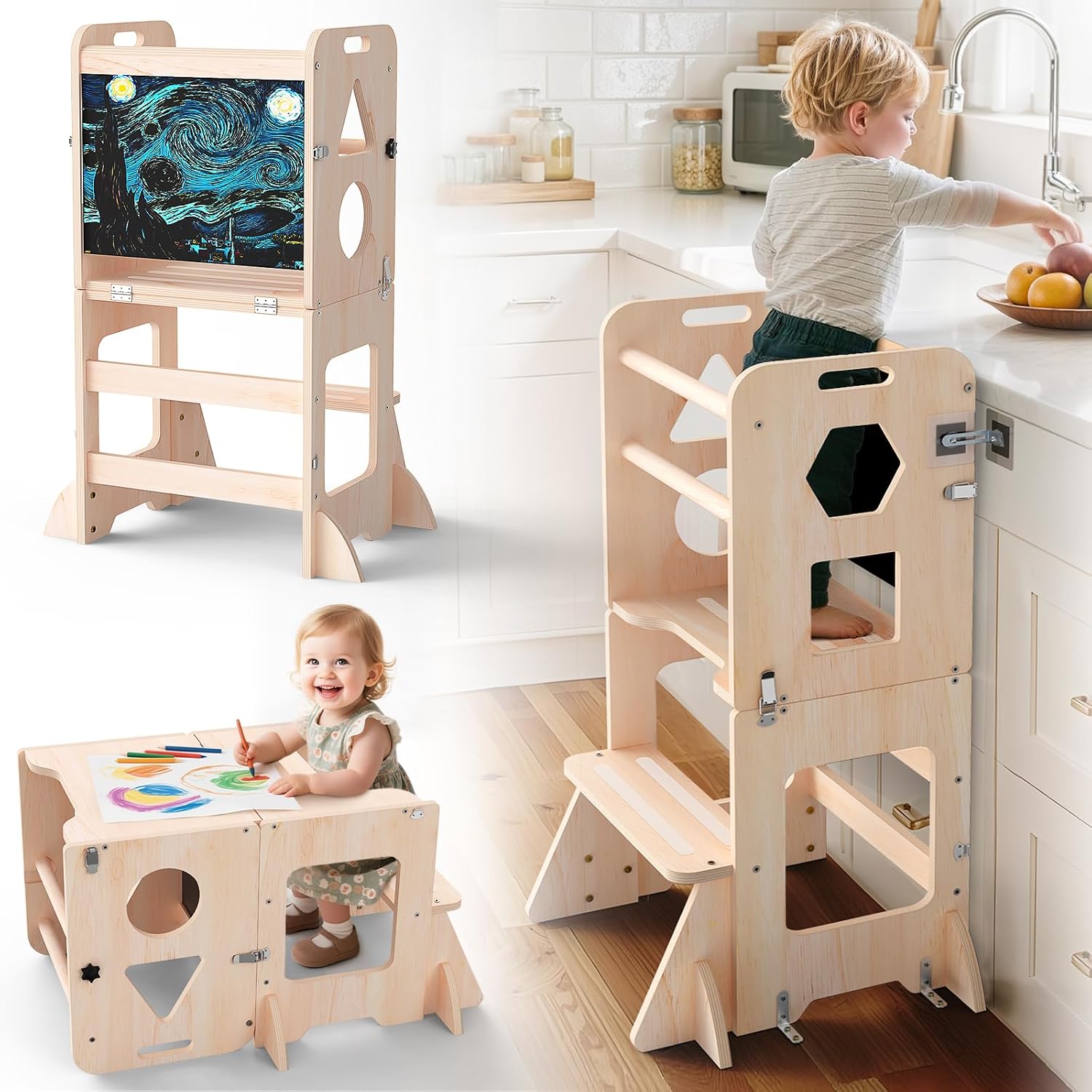 Foldable Toddler Standing Tower - 4-in-1