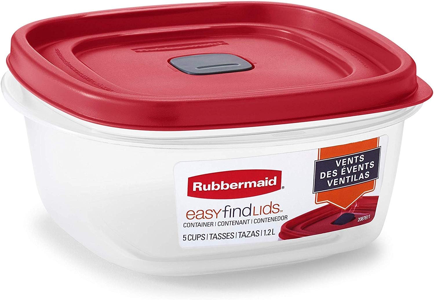 Square 5 Cup Food Storage Containers with Vented Lids, Pack of 3, Red