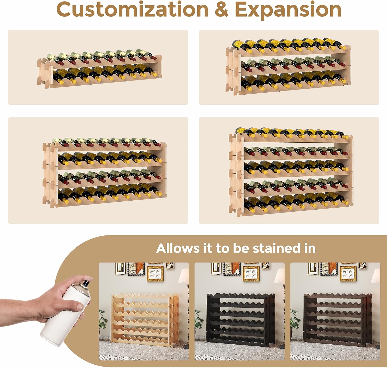 54-Bottle Wooden Wine Rack - Image 7