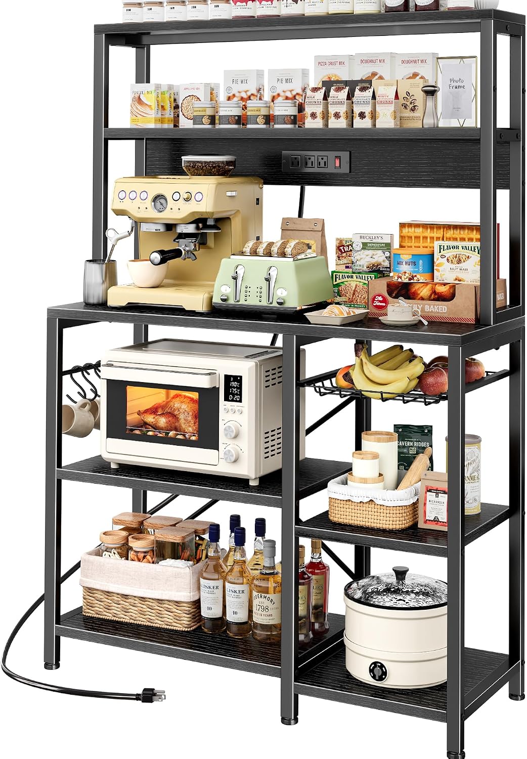 Rustic Brown Bakers Rack with Power Outlet - Image 10