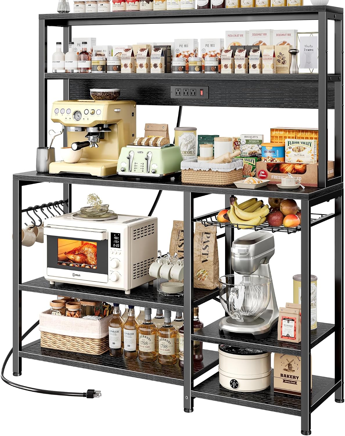 Rustic Brown Bakers Rack with Power Outlet - Image 15