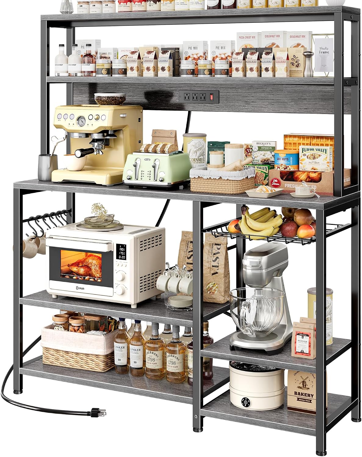 Rustic Brown Bakers Rack with Power Outlet - Image 14