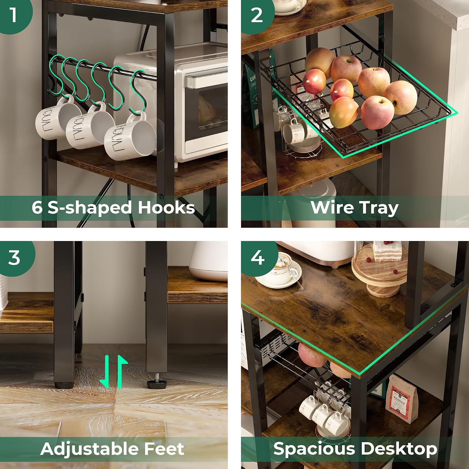 Rustic Brown Bakers Rack with Power Outlet - Image 7