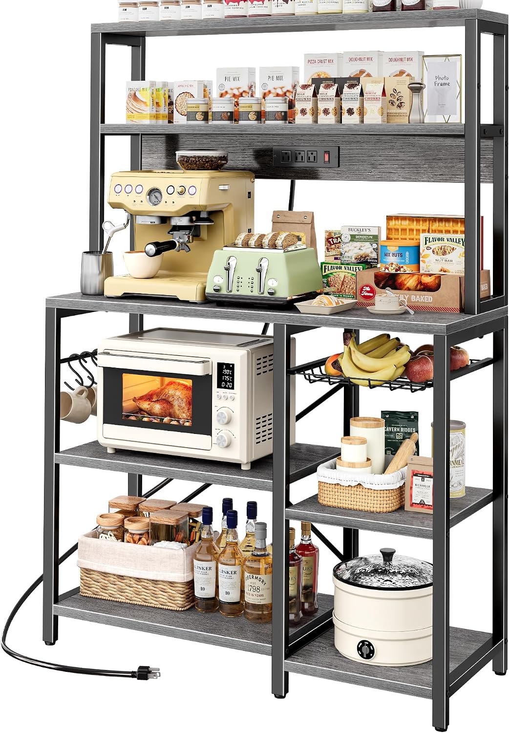 Rustic Brown Bakers Rack with Power Outlet - Image 13