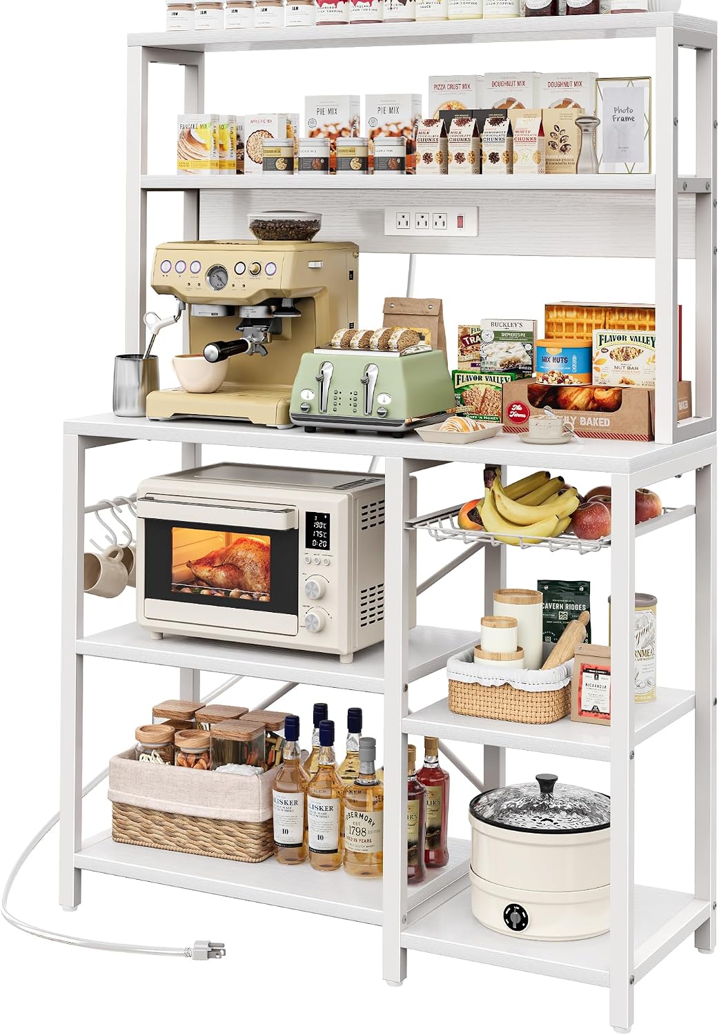 Rustic Brown Bakers Rack with Power Outlet - Image 11